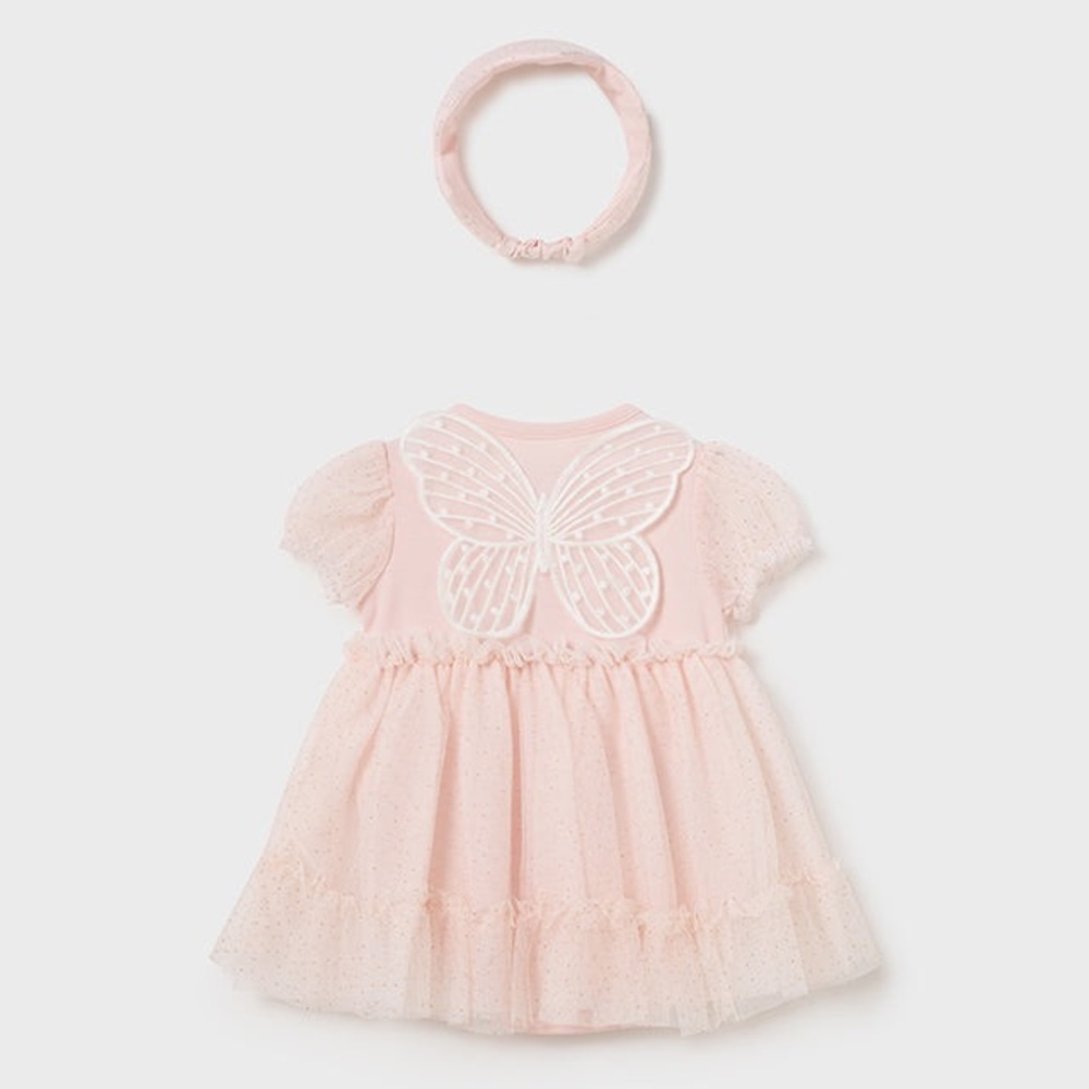 Mayoral Baby Girls Pink Butterfly Tulle Dress with Headband